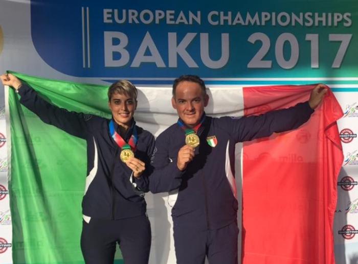Tiro a volo, europei Baku 2017: Jessica Rossi e Giovanni Pellielo oro nel trap misto a squadre